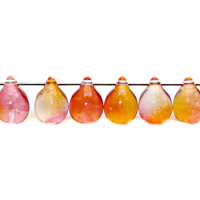 10pcs Czech Pressed Glass Teardrop Beads 10x14mm Crystal Red Yellow Two Tone Color Luster Coating