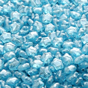 40pcs Czech Pressed Glass Star Beads 6mm Light Aquamarine White Luster