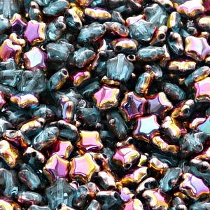 40pcs Czech Pressed Glass Star Beads 6mm Light Aquamarine Sliperit