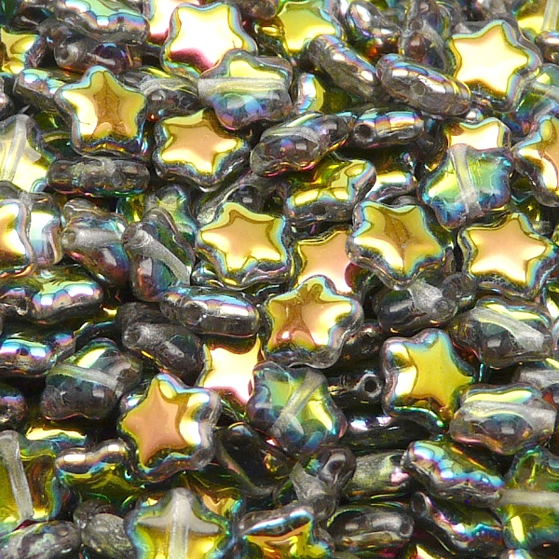 40pcs Czech Pressed Glass Star Beads 8mm Crystal Vitrail