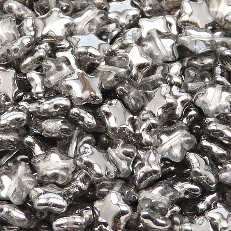 40pcs Czech Pressed Glass Star Beads 8mm Crystal Chrome