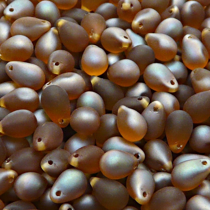 30pcs Czech Pressed Glass Teardrop Beads 6x9mm Topaz Celsian Matte