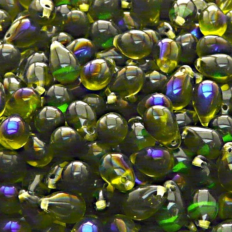30pcs Czech Pressed Glass Teardrop Beads 6x9mm Olivine Azuro