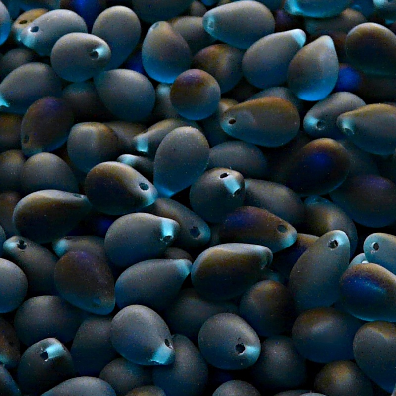 30pcs Czech Pressed Glass Teardrop Beads 6x9mm Aquamrine Azuro Matte