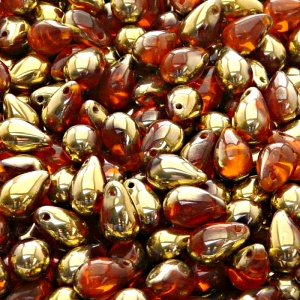 30pcs Czech Pressed Glass Teardrop Beads 6x9mm Hyacinth Amber