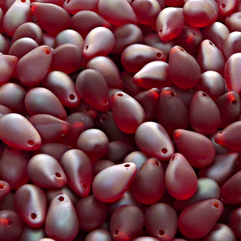 30pcs Czech Pressed Glass Teardrop Beads 6x9mm Ruby Celsian Matte
