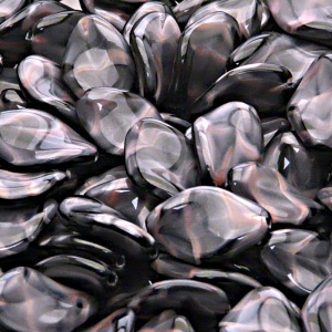 10pcs Czech Pressed Glass Ripple Twisted Flat Oval Beads 19x13mm Pink Jet Striped Moonlight (26707)