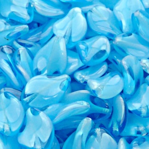 10pcs Czech Pressed Glass Ripple Twisted Flat Oval Beads 19x13mm Aqumarine White Moonlight (06608)