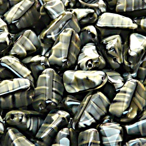 10pcs Czech Pressed Glass Rectangular Beveled Beads 14x9mm Beige Jet Striped Moonlight (26107)