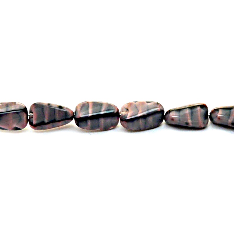 10pcs Czech Pressed Glass Rectangular Beveled Beads 14x9mm Pink Jet Striped Moonlight (26707)