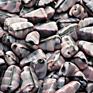 10pcs Czech Pressed Glass Rectangular Beveled Beads 14x9mm Pink Jet Striped Moonlight (26707)