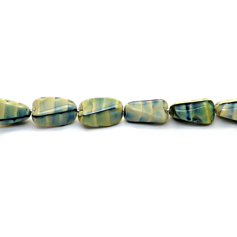 10pcs Czech Pressed Glass Rectangular Beveled Beads 14x9mm Ivory Jet Striped Moonlight (26857)