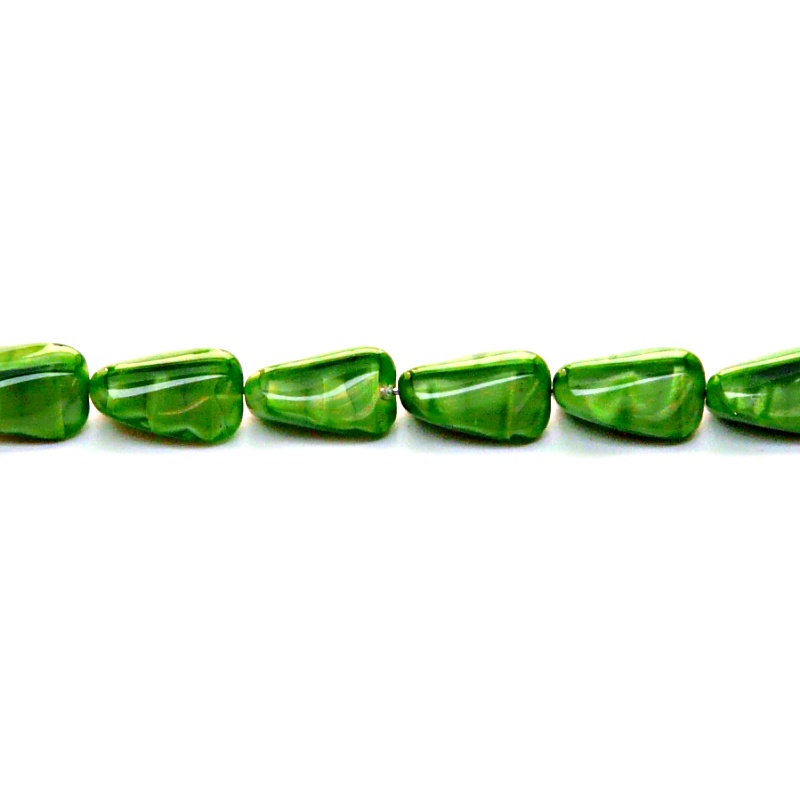 10pcs Czech Pressed Glass Rectangular Beveled Beads 14x9mm Green Striped Moonlight (56027)
