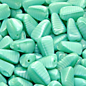 10pcs Czech Pressed Glass Rectangular Beveled Beads 14x9mm Persian Green Striped Moonlight (56216)