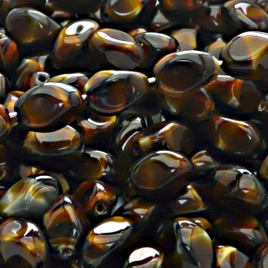 20pcs Czech Pressed Glass Twisted Bicone Lantern Beads 11x8mm Coco Dark Brown Striped Moonlight (16127)