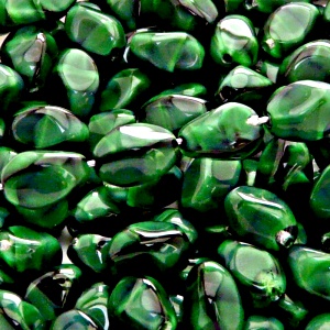 20pcs Czech Pressed Glass Twisted Bicone Lantern Beads 11x8mm Emerald Jet Striped Moonlight (26507)