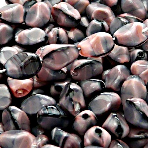 20pcs Czech Pressed Glass Twisted Bicone Lantern Beads 11x8mm Pink Jet Striped Moonlight (26707)