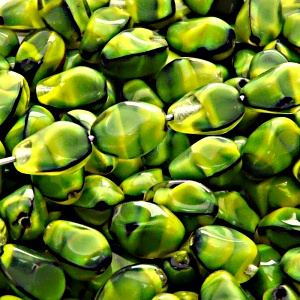 20pcs Czech Pressed Glass Twisted Bicone Lantern Beads 11x8mm Olivine Jet Striped Moonlight (26807)