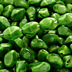 20pcs Czech Pressed Glass Twisted Bicone Lantern Beads 11x8mm Green Striped Moonlight (56027)