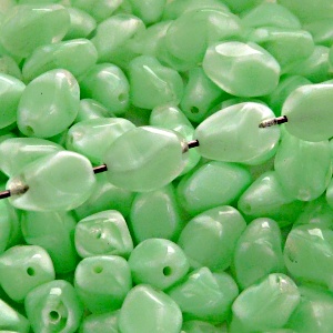 20pcs Czech Pressed Glass Twisted Bicone Lantern Beads 11x8mm Light Green Peridot Striped Moonlight (56207)