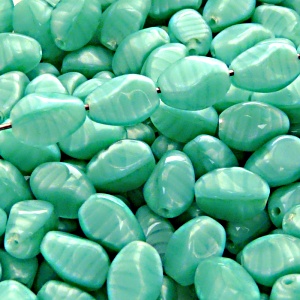 20pcs Czech Pressed Glass Twisted Bicone Lantern Beads 11x8mm Persian Green Striped Moonlight (56216)
