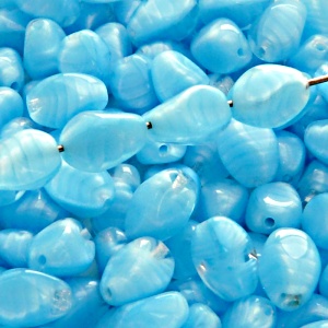 20pcs Czech Pressed Glass Twisted Bicone Lantern Beads 11x8mm Light Aqua Striped Moonlight (66016)