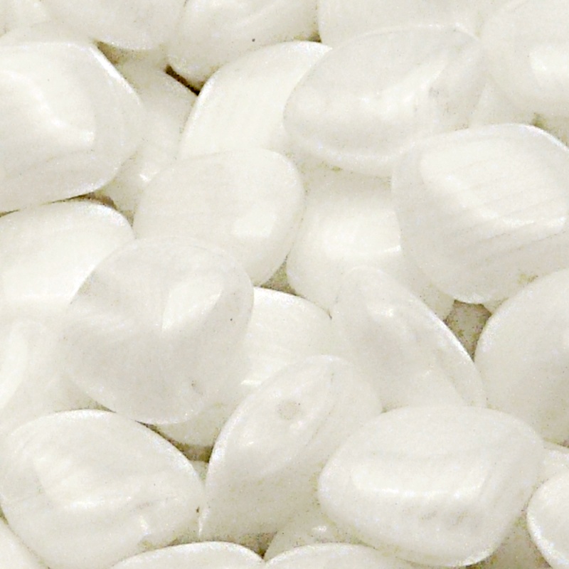 6pcs Czech Pressed Glass Rectangular Kidney Nugget Beads 13x15mm White Striped Moonlight (06006)