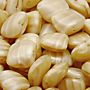 6pcs Czech Pressed Glass Rectangular Kidney Nugget Beads 13x15mm Light Brown Striped Moonlight (16007)