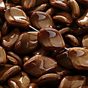 10pcs Czech Pressed Glass Ripple Twisted Flat Oval Beads 19x13mm Dark Brown Striped Moonlight (16616)