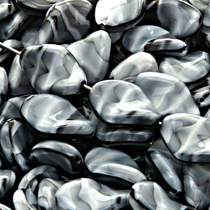 10pcs Czech Pressed Glass Ripple Twisted Flat Oval Beads 19x13mm Aqua Gray Jet Striped Moonlight (26067)