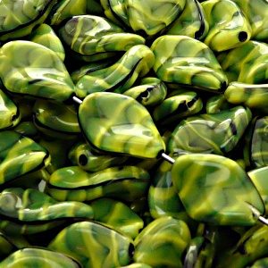 10pcs Czech Pressed Glass Ripple Twisted Flat Oval Beads 19x13mm Olivine Jet Striped Moonlight (26807)