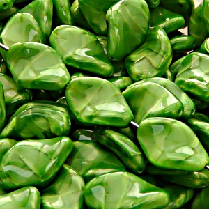 10pcs Czech Pressed Glass Ripple Twisted Flat Oval Beads 19x13mm Green Striped Moonlight (56027)