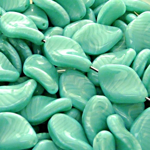 10pcs Czech Pressed Glass Ripple Twisted Flat Oval Beads 19x13mm Persian Green Striped Moonlight (56216)