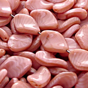 10pcs Czech Pressed Glass Ripple Twisted Flat Oval Beads 19x13mm Pink Striped Moonlight (76026)