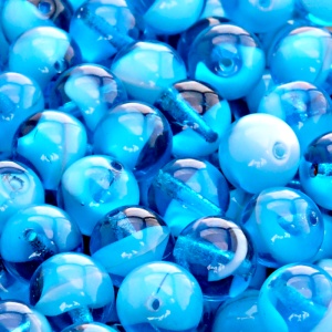 10pcs Czech Pressed Glass Round Beads 10mm Aqumarine White Moonlight (06608)