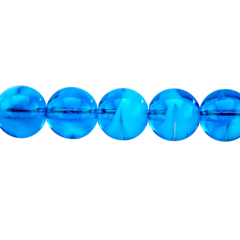 10pcs Czech Pressed Glass Round Beads 10mm Aqumarine White Moonlight (06608)