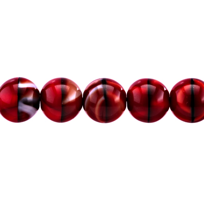10pcs Czech Pressed Glass Round Beads Round 10mm Red Coral Jet Striped Moonlight (26907)