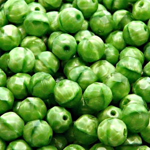 25pcs Czech Fire Polished Faceted Glass Beads Round 8mm Green Striped Moonlight (56100)