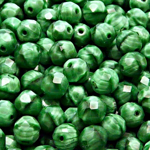 25pcs Czech Fire Polished Faceted Glass Beads Round 8mm Emerald Striped Moonlight (56106)