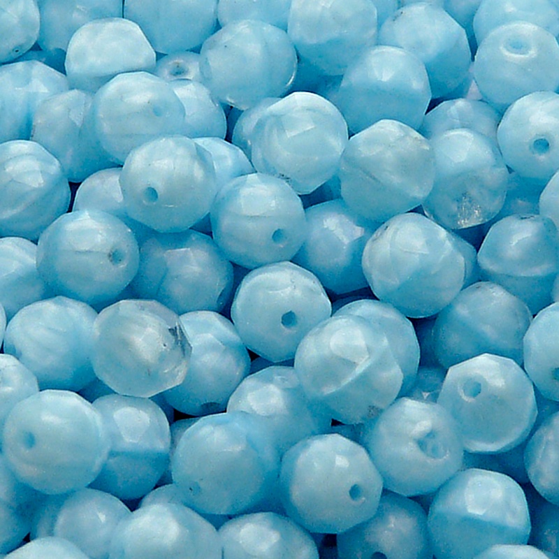 25pcs Czech Fire Polished Faceted Glass Beads Round 8mm Light Aqua Striped Moonlight (66016)