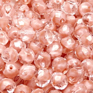 25pcs Czech Fire Polished Faceted Glass Beads Round 8mm Crystal Pink Striped Moonlight (76028)