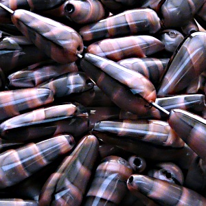 8pcs Czech Pressed Glass Drop Beads 20x9mm Pink Jet Striped Moonlight (26707)