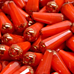 4pcs Czech Fire Polished Faceted Glass Drop Beads 20x9mm Red Striped Moonlight Violet Marble Terracotta Luster (96026)