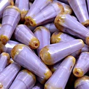 4pcs Czech Fire Polished Faceted Glass Drop Beads 20x9mm Violet Striped Moonlight Travertin (26017)