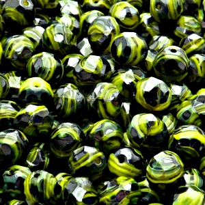 25pcs Czech Fire Polished Faceted Glass Beads Round 8mm Olivine Jet Striped Moonlight (26807)