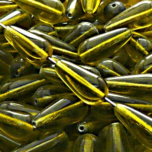 8pcs Czech Pressed Glass Drop Beads 20x9mm Brown Olivine