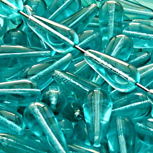 8pcs Czech Pressed Glass Drop Beads 20x9mm Light Green Aquamarine