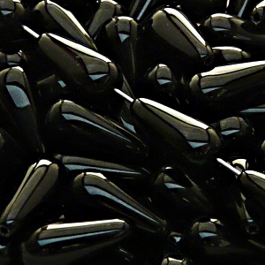 8pcs Czech Pressed Glass Drop Beads 20x9mm Jet