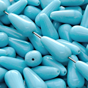 8pcs Czech Pressed Glass Drop Beads 20x9mm Opaque Turquoise Blue