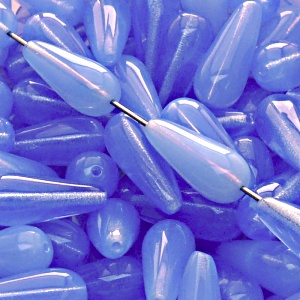 8pcs Czech Pressed Glass Drop Beads 20x9mm Sapphire Opal